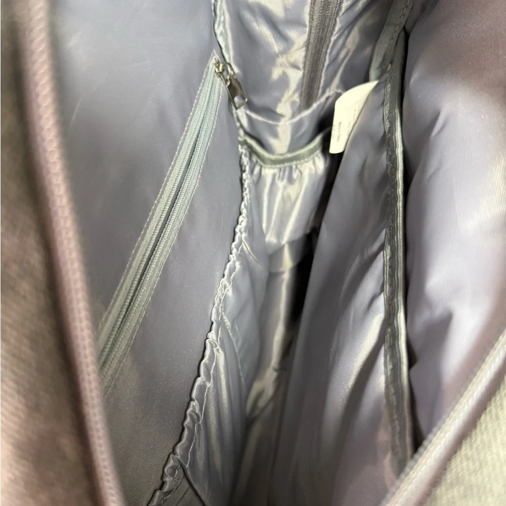 Dikaslon Chic Quilted Gray Backpack Diaper Bag with Tan Accents